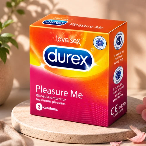 Durex Pleasure Me Condom 3pcs Pack | Ribbed & Dotted Textured Condom | Extra Stimulation | Lubricated Natural Latex