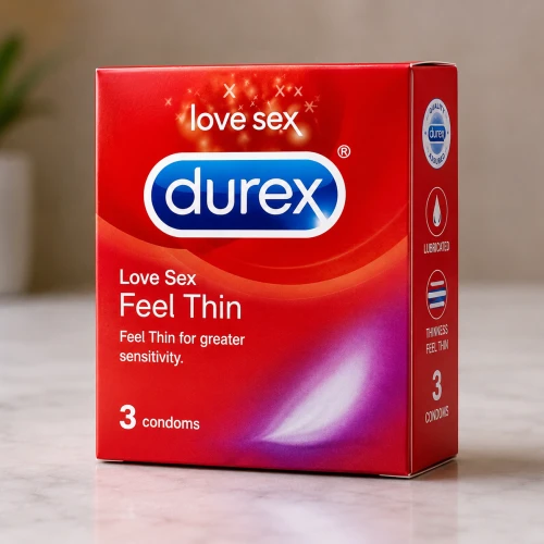 Durex Thin Feel Condom 3pcs Pack | Thin & Lubricated Natural Latex Condom | Regular Fit 56mm