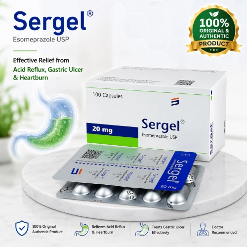 Sergel 20 Capsule (Esomeprazole 20 mg) | Original Healthcare Pharmaceuticals | Acid Reflux, GERD & Gastric Medicine in Bangladesh