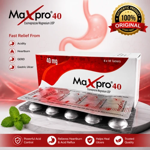 Maxpro 40mg Tablet | Esomeprazole Magnesium Trihydrate 40mg | Original Renata PLC | Acid Reflux, Heartburn, GERD & Gastric Acid Medicine
