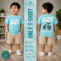 Premium Soft Cotton T-Shirt For Baby Boys (2-3 Years) | Aqua Blue Emboss Print Half Sleeve Kids T-Shirt
