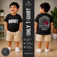 Premium Soft Cotton T-Shirt For Baby Boys (2-3 Years) | Premium Black Emboss Print Half Sleeve Kids T-Shirt