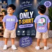 Premium Soft Cotton T-Shirt For Baby Boys (4-5 Years) | Premium Light Purple Emboss Print Half Sleeve Kids T-Shirt