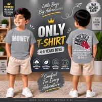 Premium Soft Cotton T-Shirt For Baby Boys (4-5 Years) | Premium Grey Emboss Print Half Sleeve Kids T-Shirt