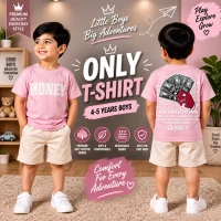 Premium Soft Cotton T-Shirt For Baby Boys (4-5 Years) | Premium Pink Emboss Print Half Sleeve Kids T-Shirt
